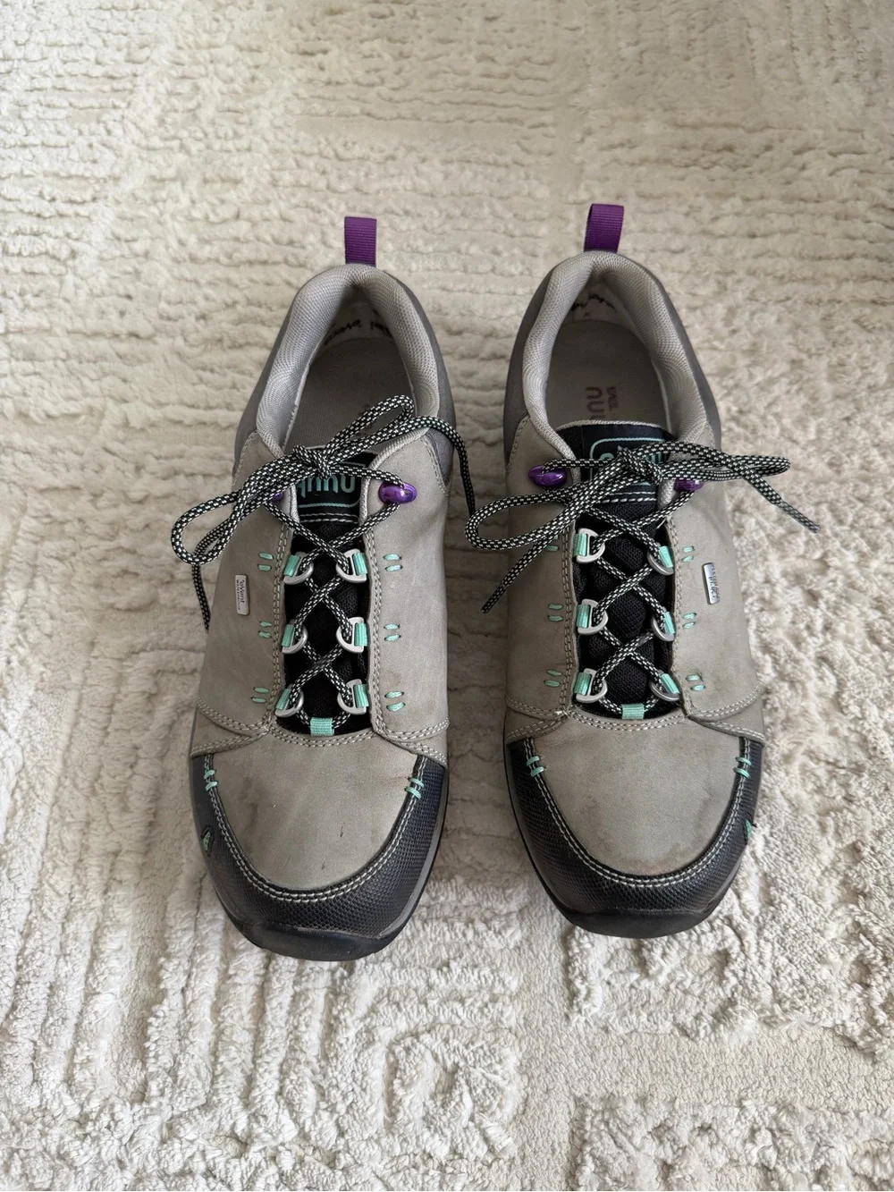 Ahnu Women’s Gray Trail Sneakers with Vibrant Soles hiking shoes
